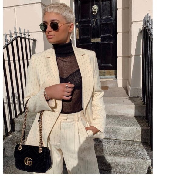 🎁 TOPSHOP Pinstripe Button Front Blazer - Picture 1 of 7